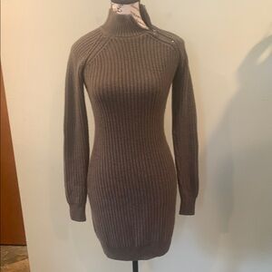 Yet Again Army Green Knit Sweater Dress Long Sleeve Mock Neck Women’s Small